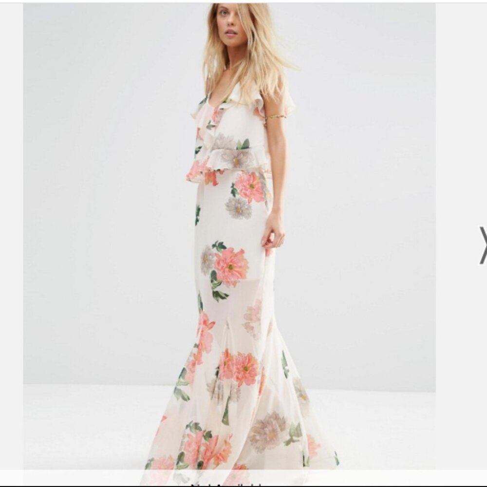 ASOS Maxi Skirt in Floral Print with Godet Hem